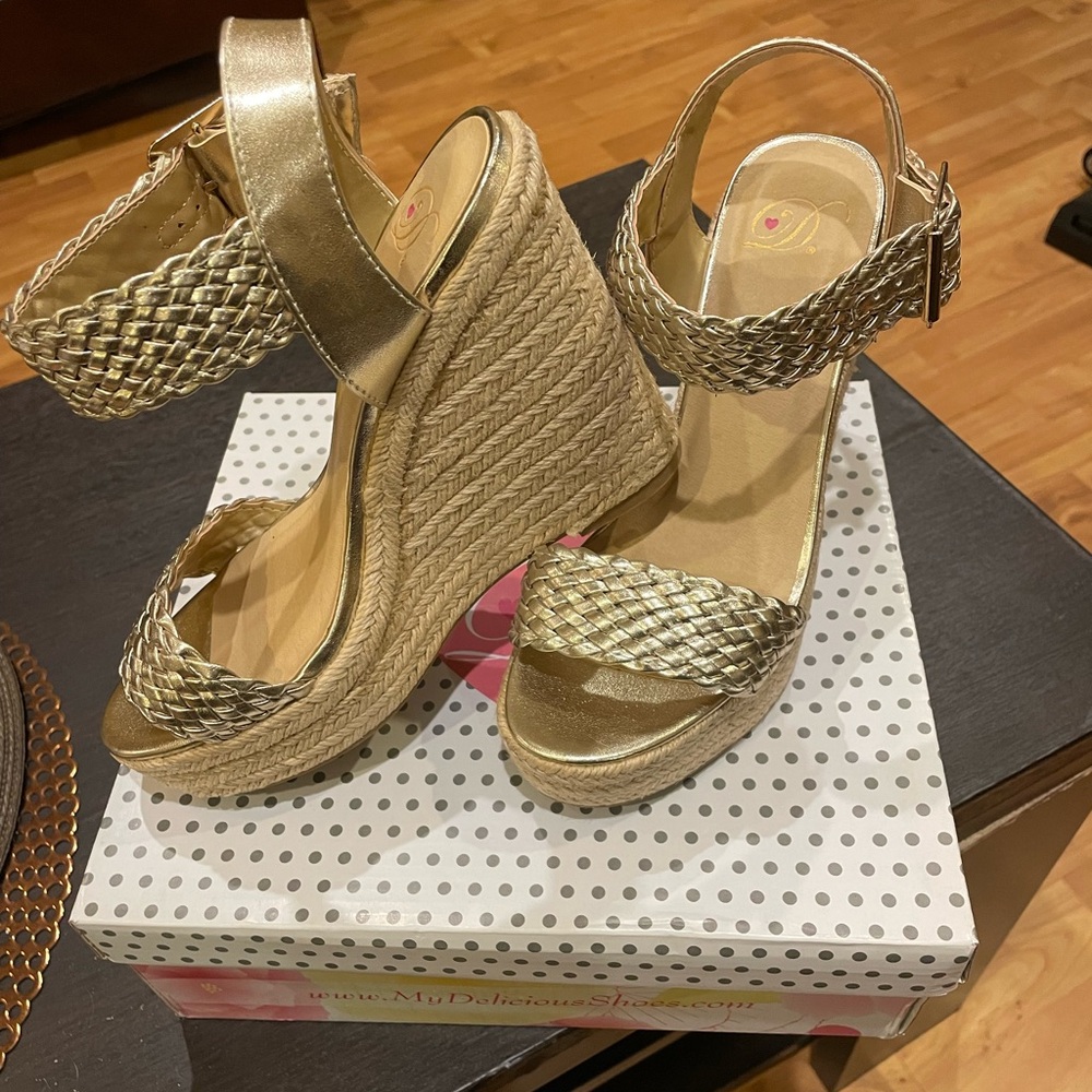 Gold Braided Espadrille Wedge Sandals